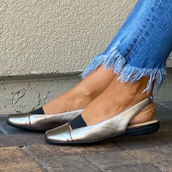 Bronze Closed Toe Slingback Comfort Mule Flats - Picture 4 of 15